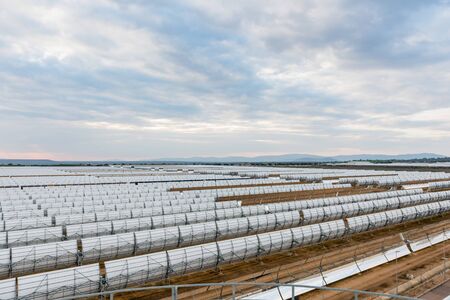 View of the concentrators and solar panels of the solar thermal power plant Solaben in Logrosanのeditorial素材