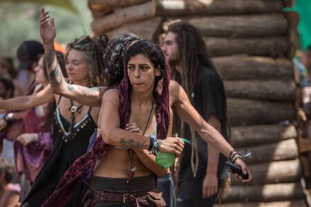 A woman dances on the main stage of the Lost Theory festival in Riomalo de Abajo