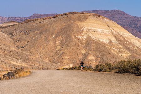 A tourist walks through Painted Hillsのeditorial素材