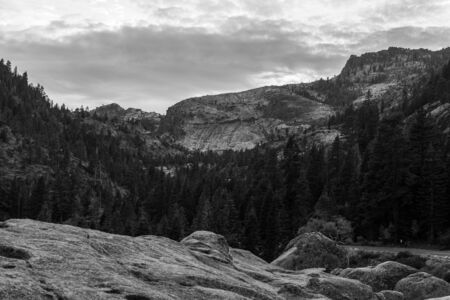 Detail of the sunset sky over the rocky mountain next to Emerald Bay in Lake Tahoe, California, USAの写真素材