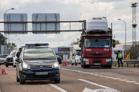 Border control between Spain and Portugal becuase of the COVID19.のeditorial素材