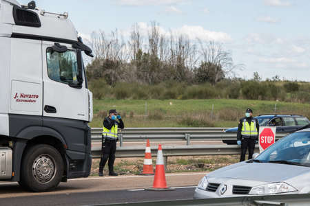 Border control between Spain and Portugal becuase of the COVID19.のeditorial素材