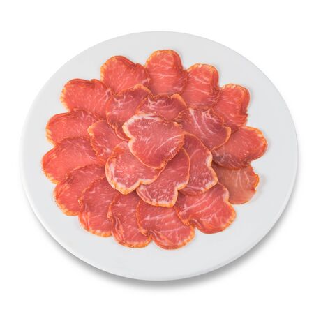 Plate of slices of iberian pork loin sausageの写真素材
