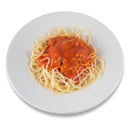 Spaghetti plate with tomato sauce with meatの写真素材