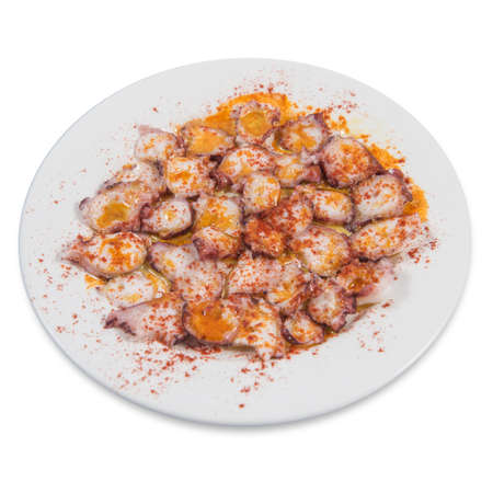 Typical Galician dish of fair style octopus with red pepper.の写真素材