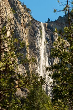View of Bridalveil Waterfall from Southside Drive in Yosemite National Park, California, USAの写真素材