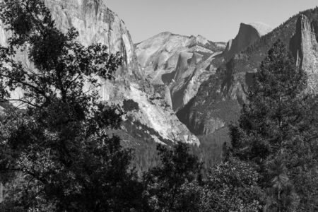 Yosemite National Park with El Capitan, Cathedral Rocks and the Half Dome in the backgroundの写真素材
