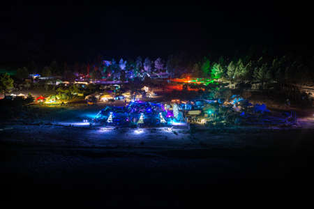 Night view of the festival Psytrance Lost Theory in Rio Malo de Abajo in Las Hurdes, Extremadura, Spainのeditorial素材