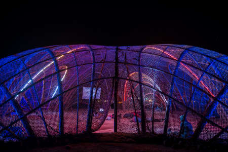 Night view of a rest area in the festival Psytrance Lost Theory in Rio Malo de Abajo in Las Hurdesのeditorial素材