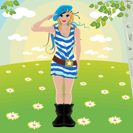 girl soldiers salute in vector formatのイラスト素材