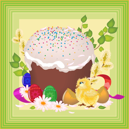 Easter cake and chicken eggs for in vector format のイラスト素材