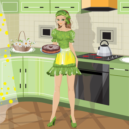 girl with bakingのイラスト素材