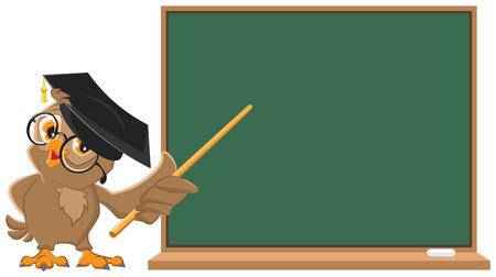 Owl teacher holding pointer at blackboard  Vector cartoonのイラスト素材