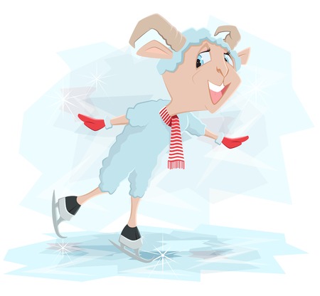 Goat skates. Symbol 2015.  cartoon illustrationのイラスト素材
