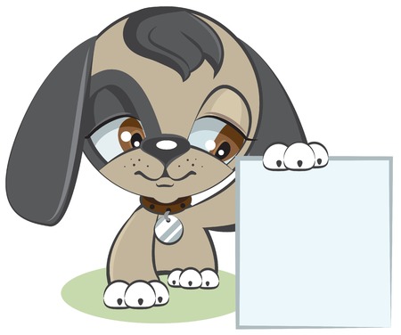 Dog holding a blank sheet of paper. Illustration in vector formatのイラスト素材