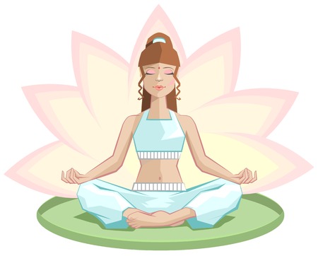Yoga. Beautiful girl meditating in lotus position. Illustration in vector formatのイラスト素材