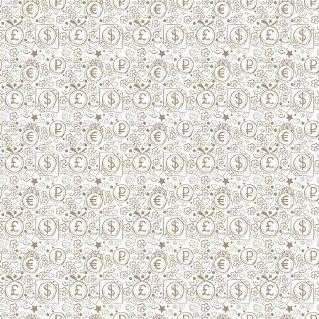 Seamless background of money symbols - dollar, euro, ruble, the pound sterling. Illustration in vector formatのイラスト素材