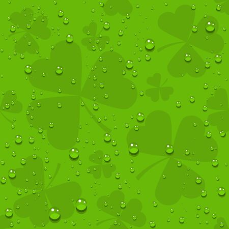 Green seamless clover leaves with transparent drops of dew. Illustration in vector formatのイラスト素材