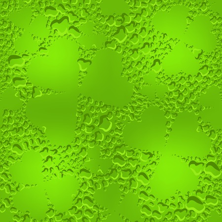 Green seamless glass clover leaves with transparent drops of dew. Illustration in vector formatのイラスト素材