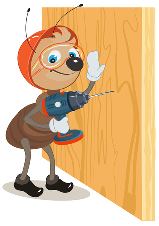 Ant worker drills wall. Illustration in vector formatのイラスト素材