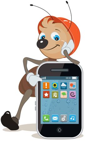 Ant in helmet shows on screen smartphoneのイラスト素材