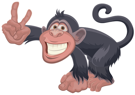 Monkey showing two fingers Victory gesture. Greeting. Illustration in vector formatのイラスト素材