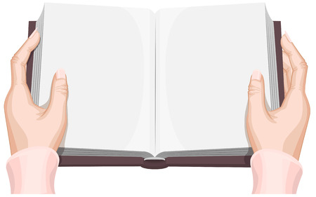 Female hands holding an open book. Illustration in vector formatのイラスト素材