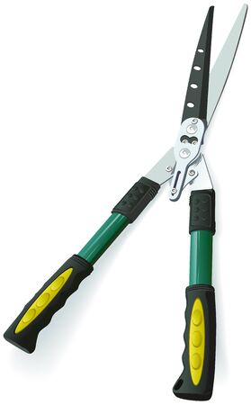 Garden shears with green handles. Averruncator. Isolated illustration in vector formatのイラスト素材
