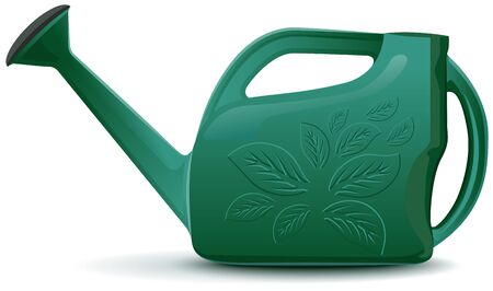 Green plastic garden watering can. Isolated illustration in vector formatのイラスト素材