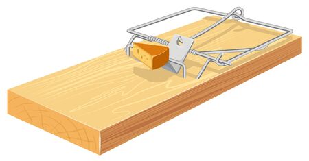 Free cheese in a mousetrap. Isolated on white vector illustrationのイラスト素材