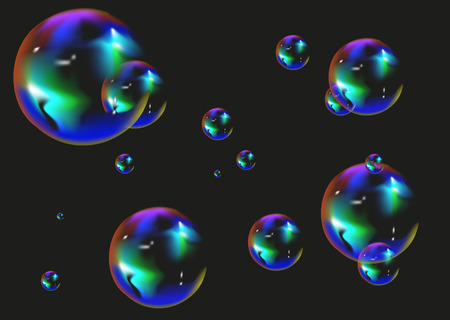 Multi colored soap bubbles on black background. 