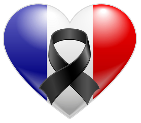 French flag heart with black mourning ribbonのイラスト素材