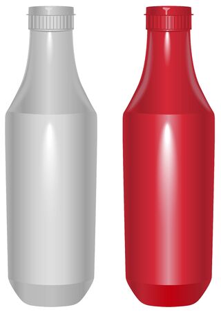 Red and white plastic template bottle for ketchup. Isolated illustration formatのイラスト素材