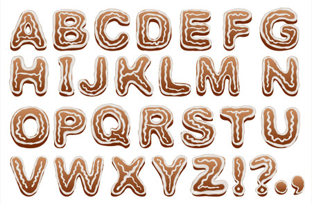 Gingerbread alphabet. Baking letters. Isolated illustration in vector formatのイラスト素材