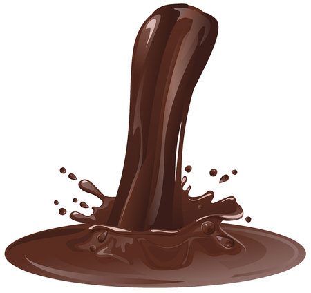 Hot chocolate puddle. Brown chocolate splash pour. Isolated illustration in vector formatのイラスト素材