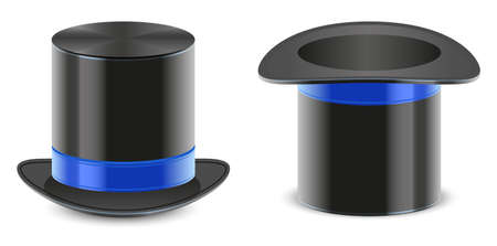 Set black hat magician cylinder. Isolated on white vector illustrationのイラスト素材