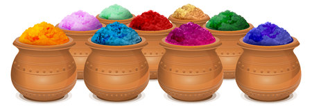 Ceramic pot of paint holi. Festival of colors Holi. Isolated on white illustrationのイラスト素材