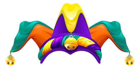 Fools cap with bells. Jester cap. 1 April Fools Day. Isolated on white vector illustrationのイラスト素材