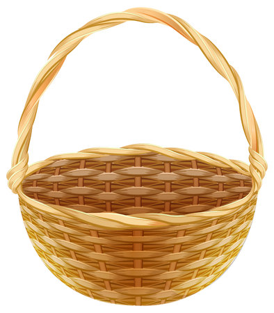 Empty wicker basket. Wicker basket made of straw. Isolated on white vector illustrationのイラスト素材