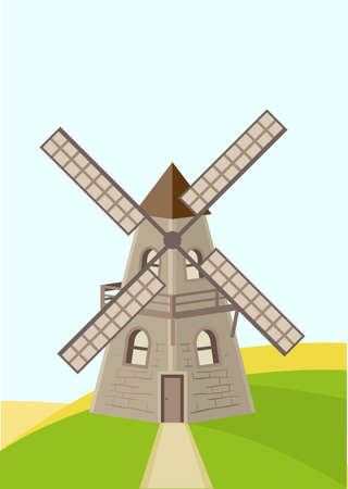 Old windmill in field.のイラスト素材