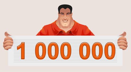 Man holding ticket to win. Check for million. Illustration in vector formatのイラスト素材