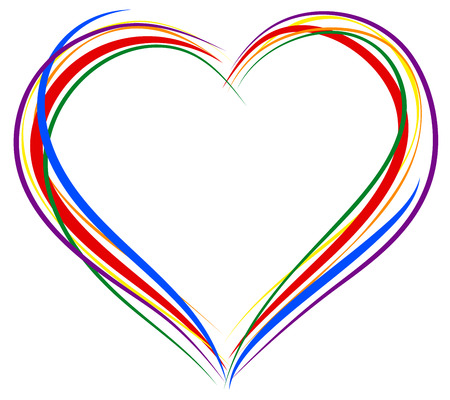 LGBT heart symbol. Sign of heart outline. Rainbow heart for greeting card for Valentines Day. Isolated on white vector illustrationのイラスト素材