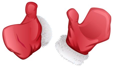 Red mittens of Santa Claus. Isolated on white vector cartoon illustrationのイラスト素材