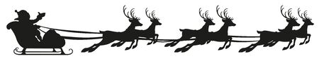 Silhouette of Santa Claus and reindeer. Isolated on white vector cartoon illustrationのイラスト素材