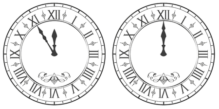 Clock with Roman numerals. New Year midnight 12. Isolated on white vector illustrationのイラスト素材