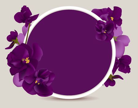 Violet flower round frame. Vector illustration for greeting cardのイラスト素材