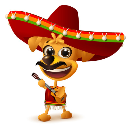 Mexican dog in sombrero plays guitar.のイラスト素材