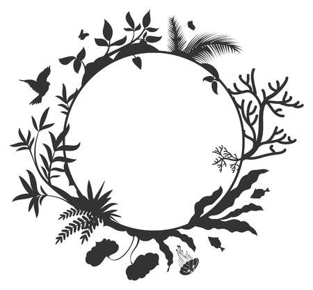 International Day for Biological Diversity round frame elements nature. Isolated black and white vector illustrationのイラスト素材