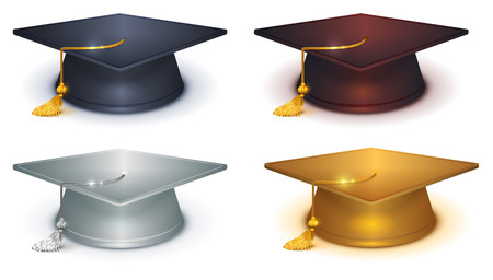 Silver, gold and black mortarboard. Isolated on white vector illustrationのイラスト素材
