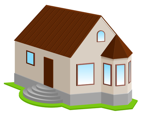 New 3d private house with bay window. Isolated on white vector illustration.のイラスト素材